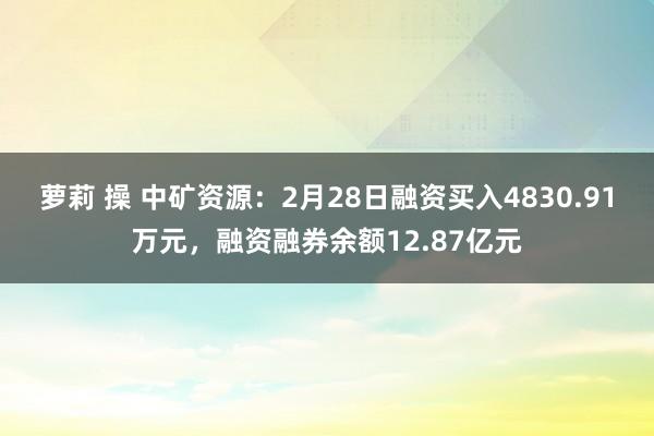 萝莉 操 中矿资源：2月28日融资买入4830.91万元，融资融券余额12.87亿元